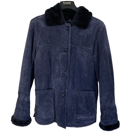 Dennis Basso Blue Suede Button Close Women's Jacket Coat Heavy Size Small - Picture 3 of 12